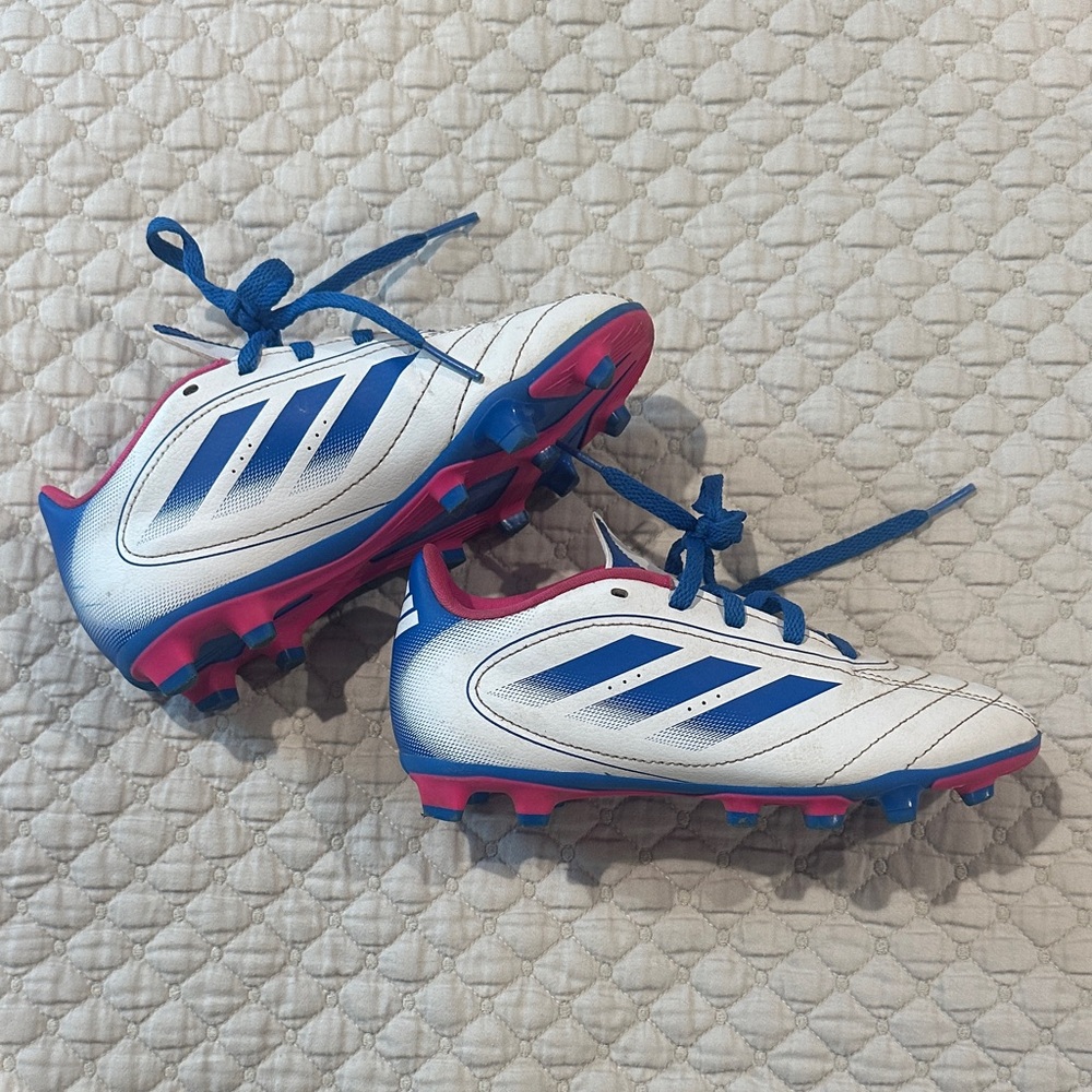 Adidas Kids soccer cleats - size 13.5 White, Blue, and Pink